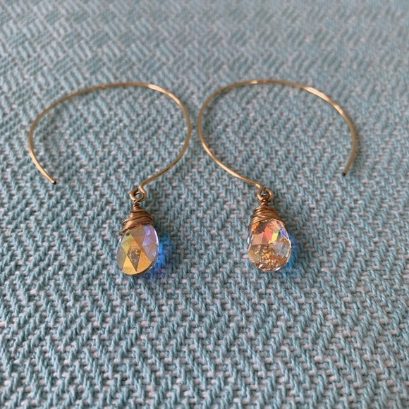 Clear Crystal Teardrop Round Hoop Dangle Earrings - Picture 3 of 11